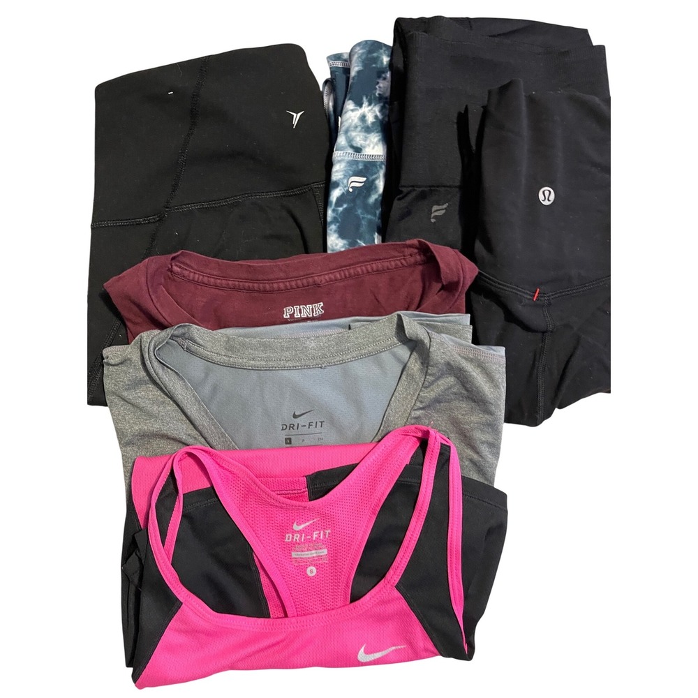 8 Piece Athletic Lot Lululemon Nike PINK Fabletics Leggings Tops Bundle Small